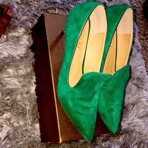 Green Suede Pumps